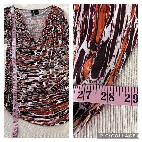 New Directions Top Size L Snake Print Faux Wrap V Neck‎ Side Chinched Blouse - Picture 8 of 14
